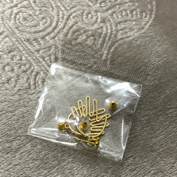 Abstract Hand Gold Metal Dangle Earrings - Picture 4 of 5